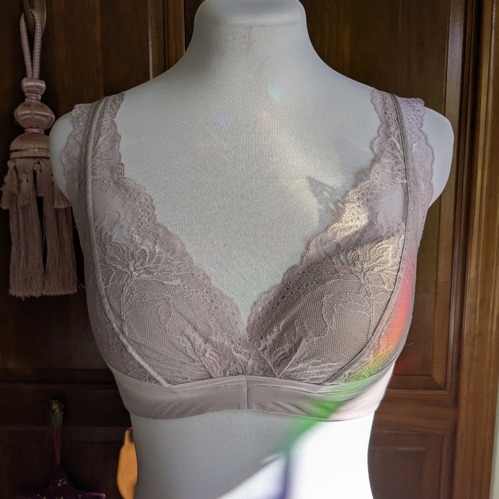 Lace Plunge Bralette in Mauve Pink